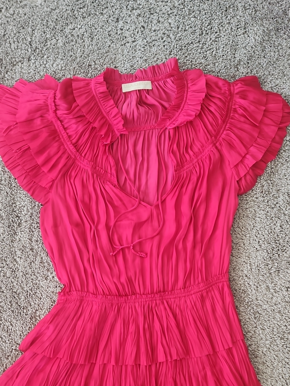 Ulla Johnson Hot Pink Ruffle Tiered Dress 4 - Picture 4 of 10